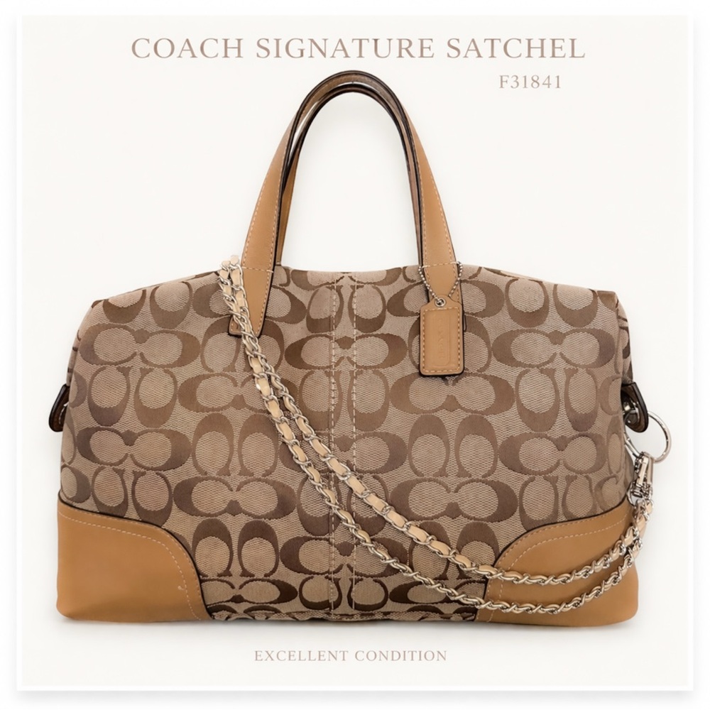 Coach Hadley Signature Zip Satchel F31841 | Khaki/Brown